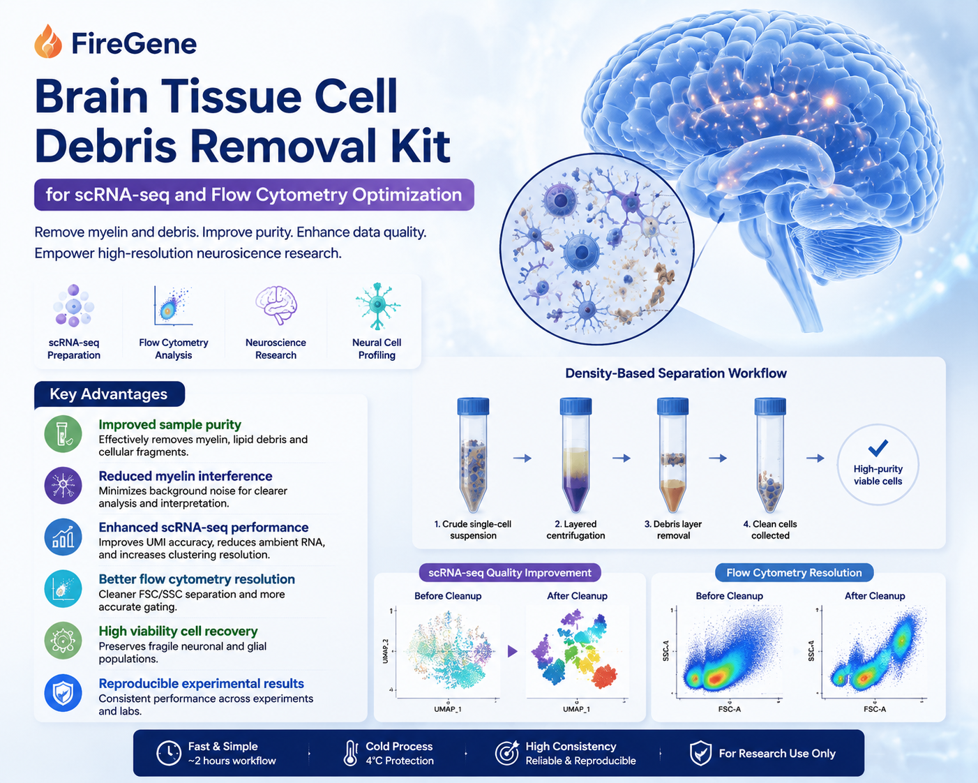 FireGene Brain Tissue Cell Debris Removal Kit for scRNA-seq and Flow Cytometry Optimization