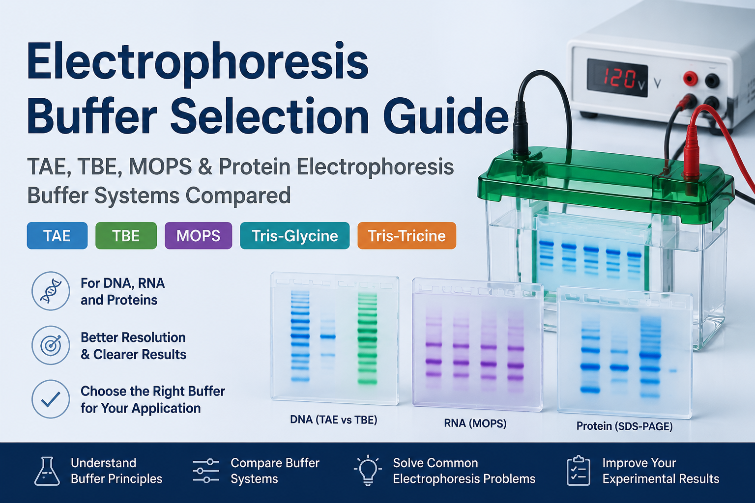 Electrophoresis Buffer Selection Guide: Differences Between TAE, TBE, MOPS, and Protein Electrophoresis Buffer Systems